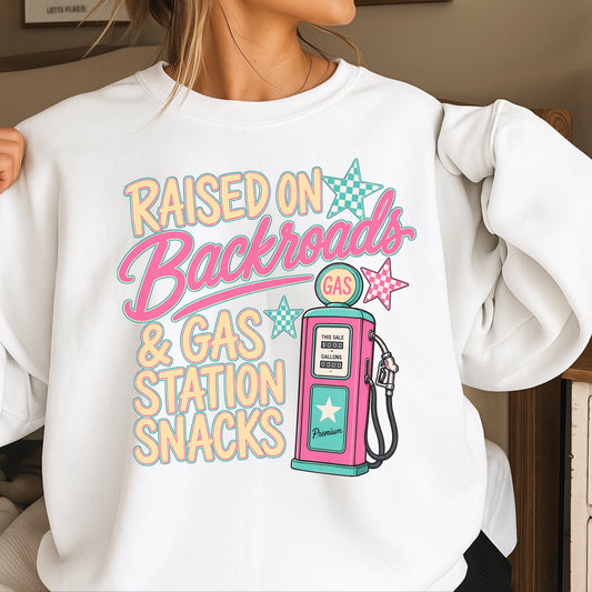 Raised On Backroads & Gas Station Snacks Crewneck Sweatshirt
