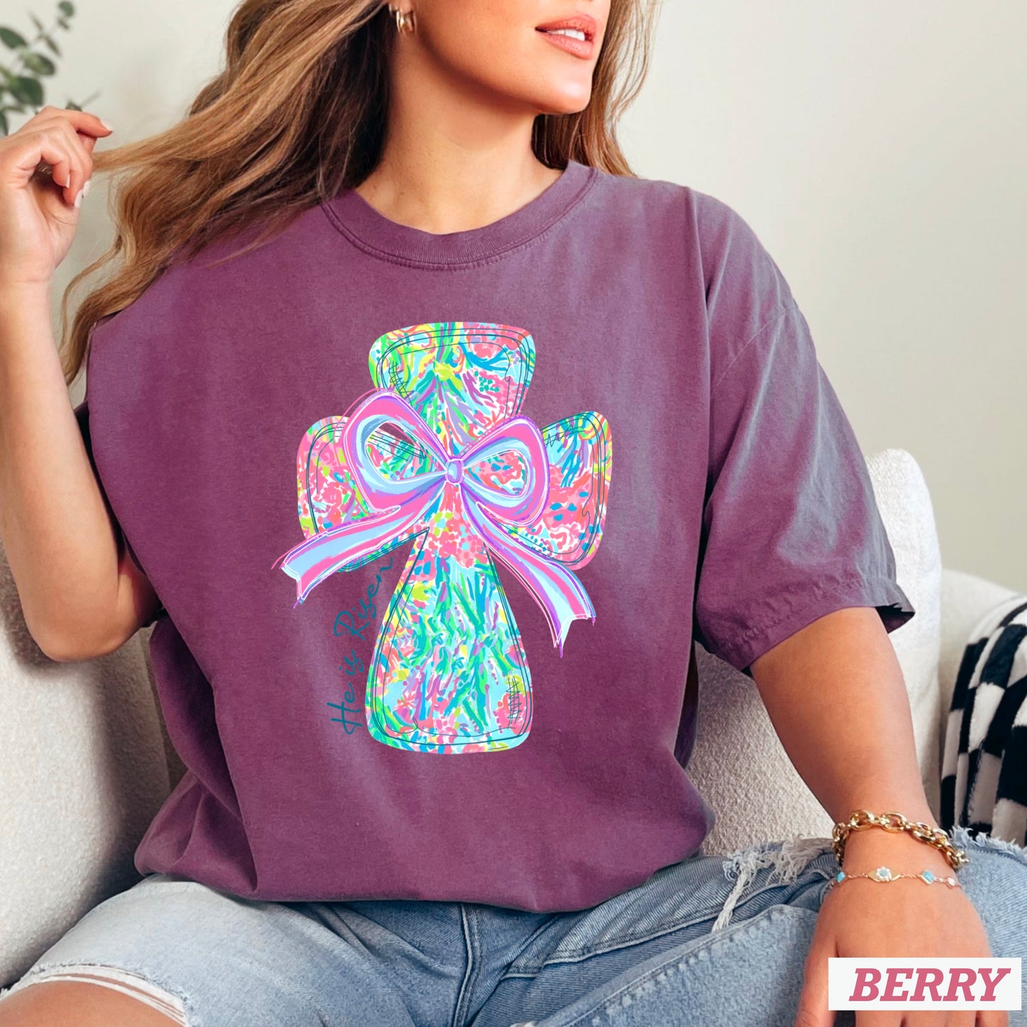 He Is Risen Cross Easter Comfort Color Graphic Tee