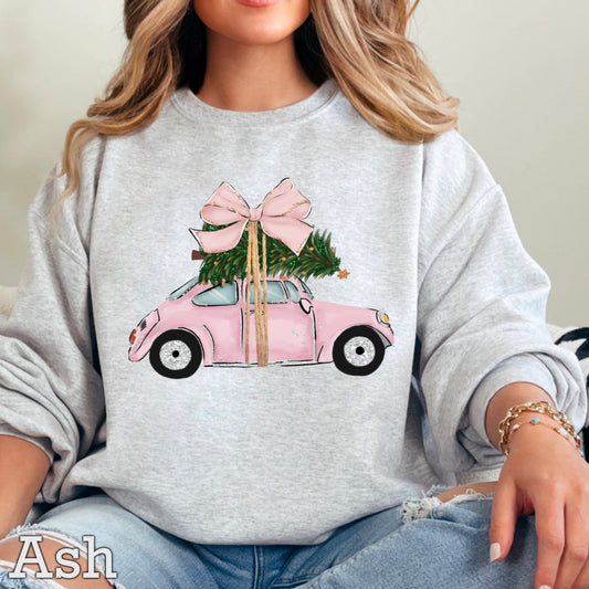 Pink Christmas Car Crewneck Sweatshirt