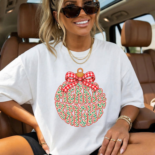 Merry & Bright Christmas Comfort Color Graphic Tee
