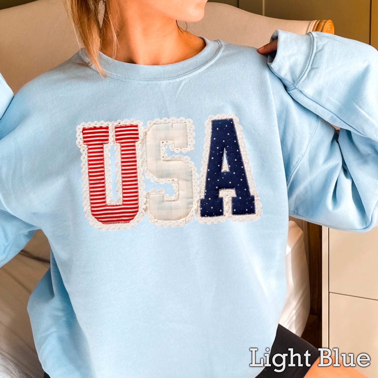 USA Quilted Lace Crewneck Sweatshirt