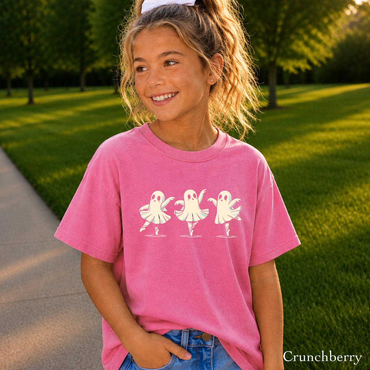 Ballerina Dancing Ghost Halloween Youth Comfort Color T-Shirt