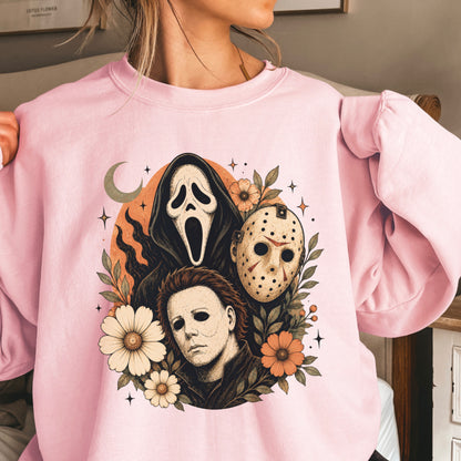 Floral Halloween Characters Crewneck Sweatshirt