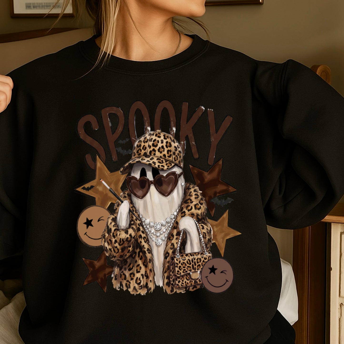 Leopard Spooky Ghost Crewneck Sweatshirt