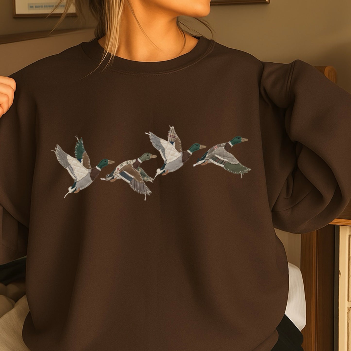Patchwork Mallard Ducks Crewneck Sweatshirt