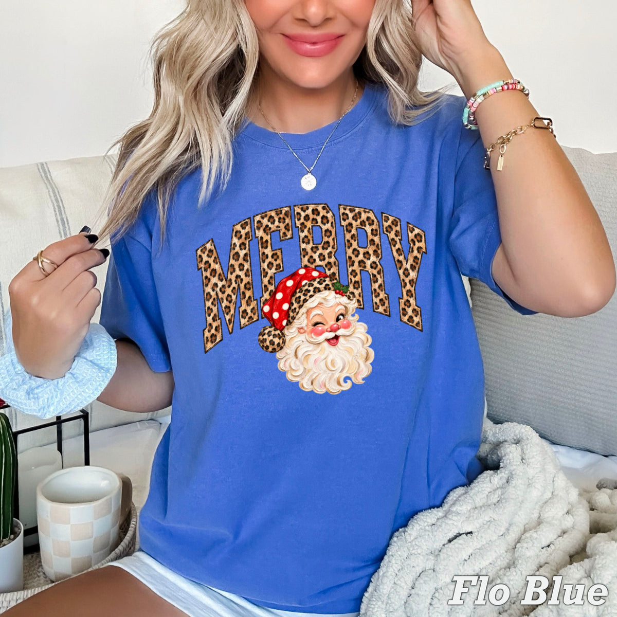 Leopard Merry Christmas Comfort Color Graphic Tee