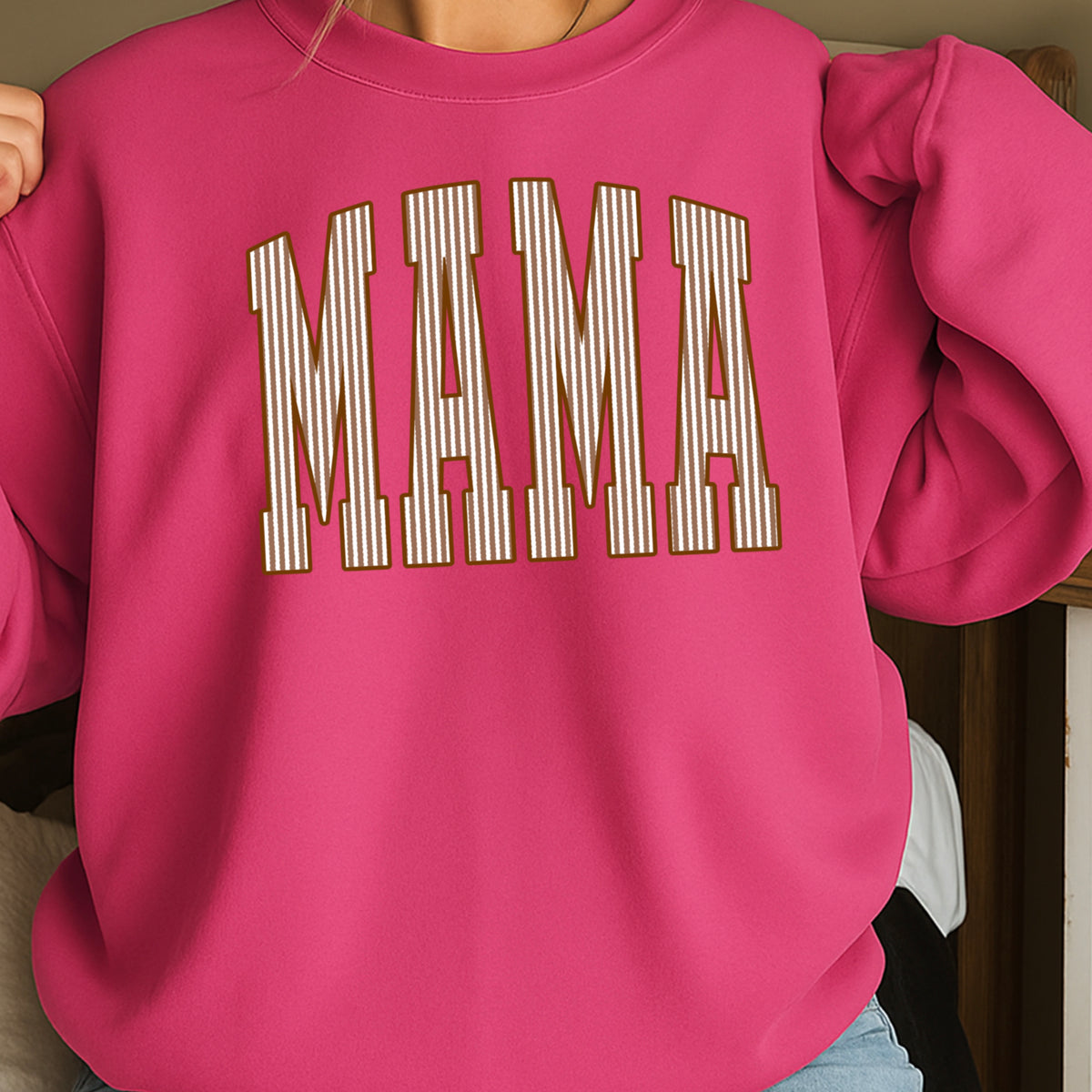 Mama Brown Seersucker Crewneck Sweatshirt