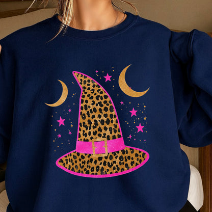 Leopard Witches Hat Halloween Crewneck Sweatshirt