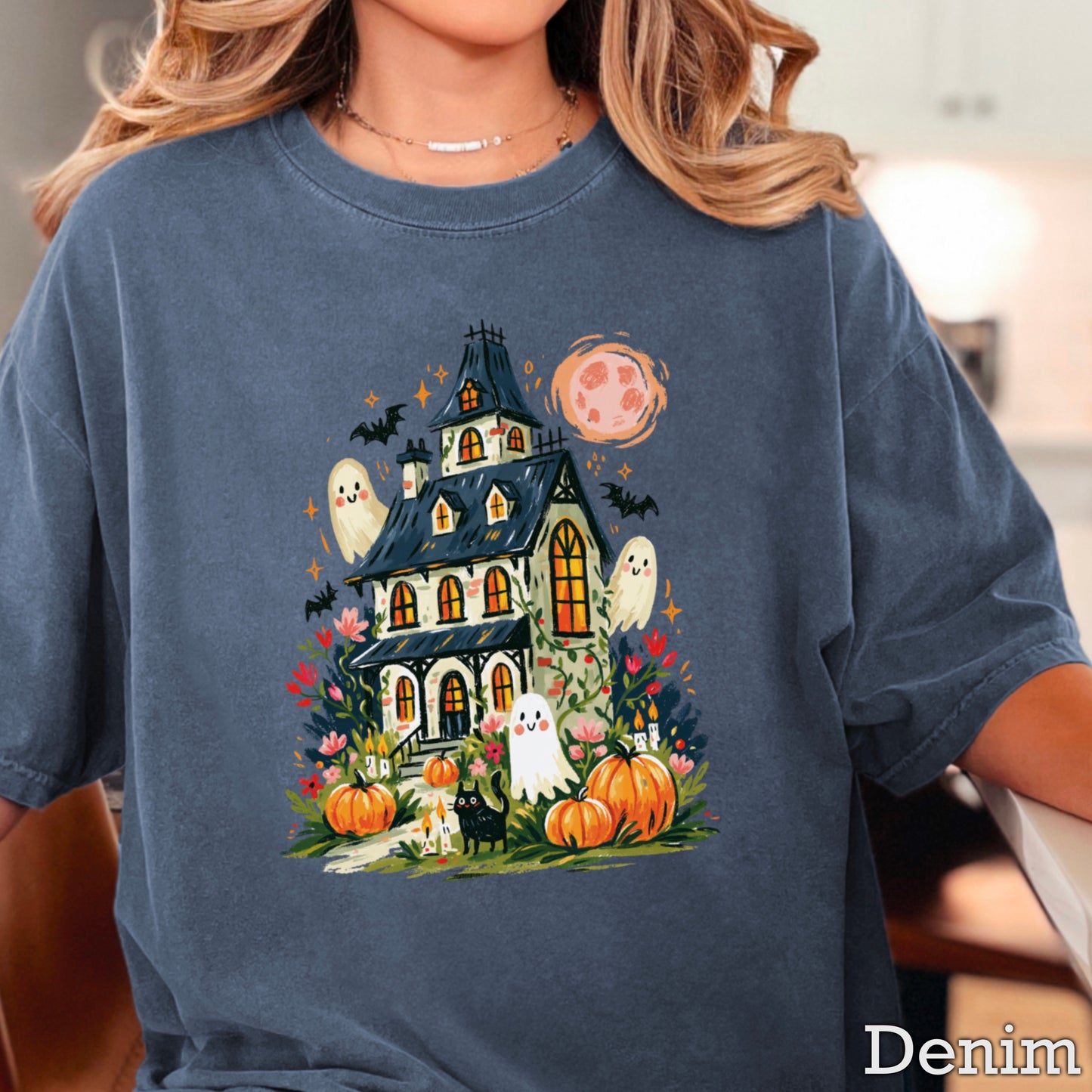 Haunted House Halloween Comfort Color Graphic Tee