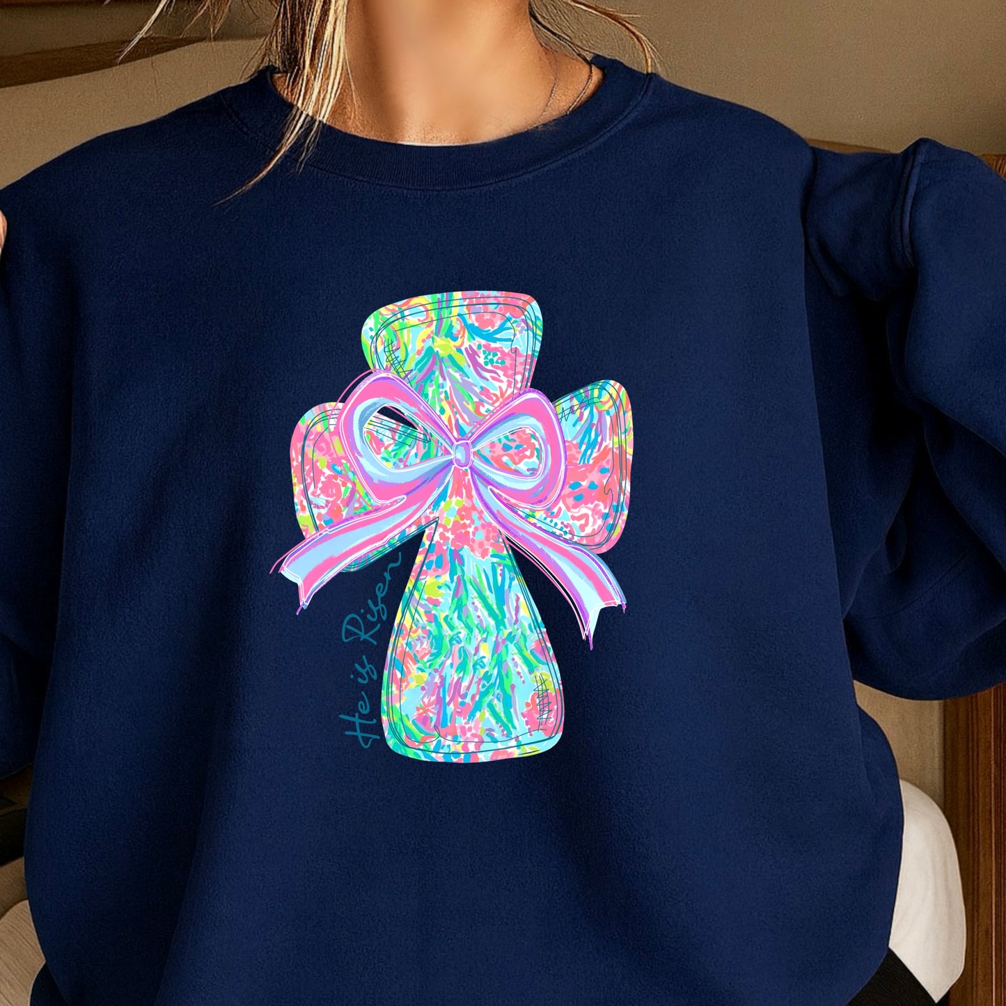He Is Risen Cross Easter Crewneck Sweatshirt