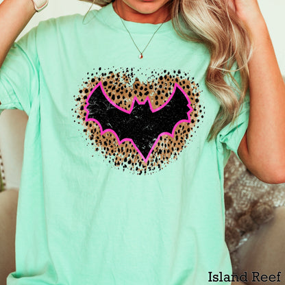Leopard Bat Halloween Comfort Color Graphic Tee