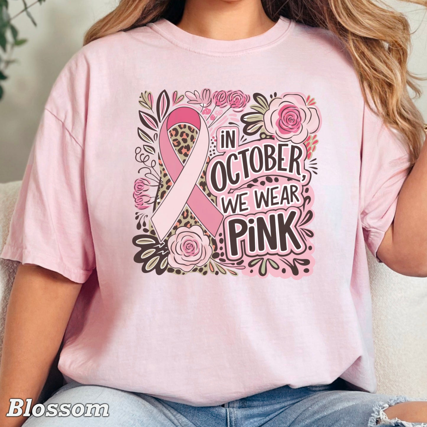 In October We Wear Pink Cancer Comfort Color Graphic Tee