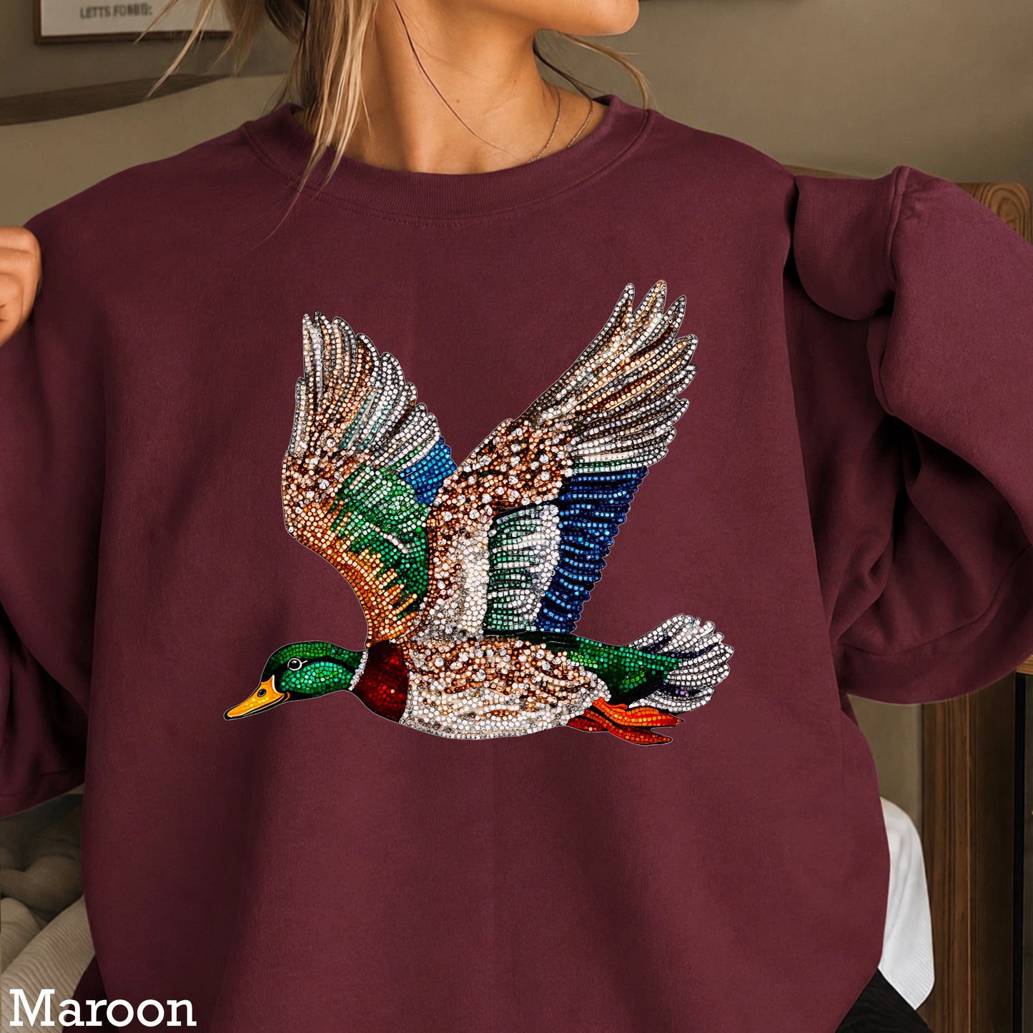 Faux Rhinestone Mallard Duck Crewneck Sweatshirt