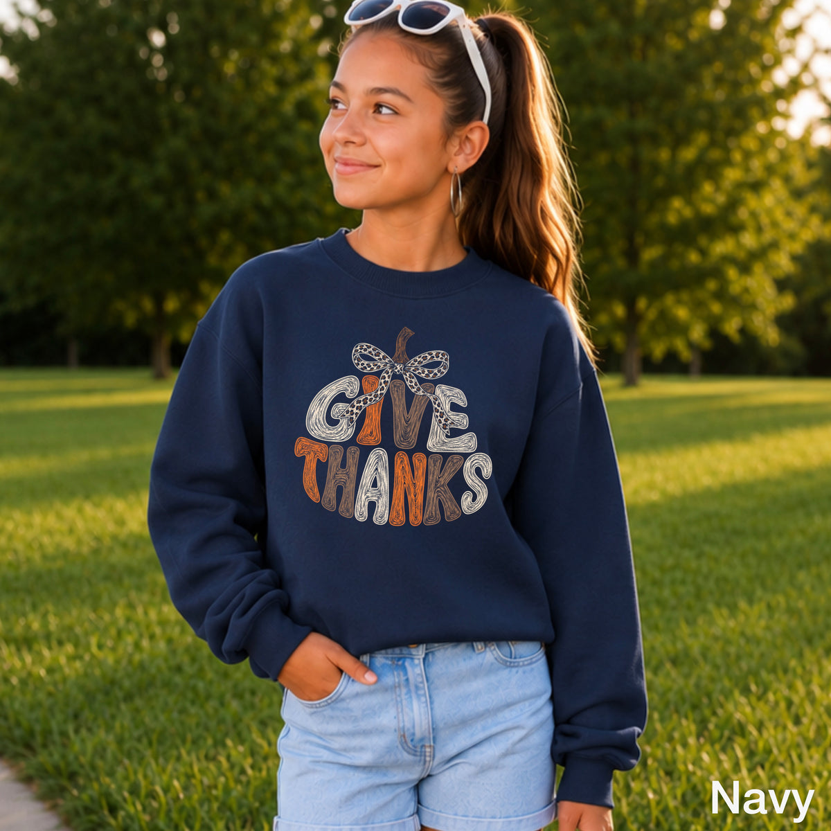 Give Thanks Thanksgiving Youth Crewneck Sweatshirt
