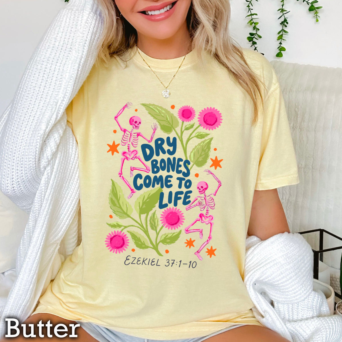 Dry Bones Come To Life Ezekiel 37 Navy Lettering Comfort Color Graphic Tee