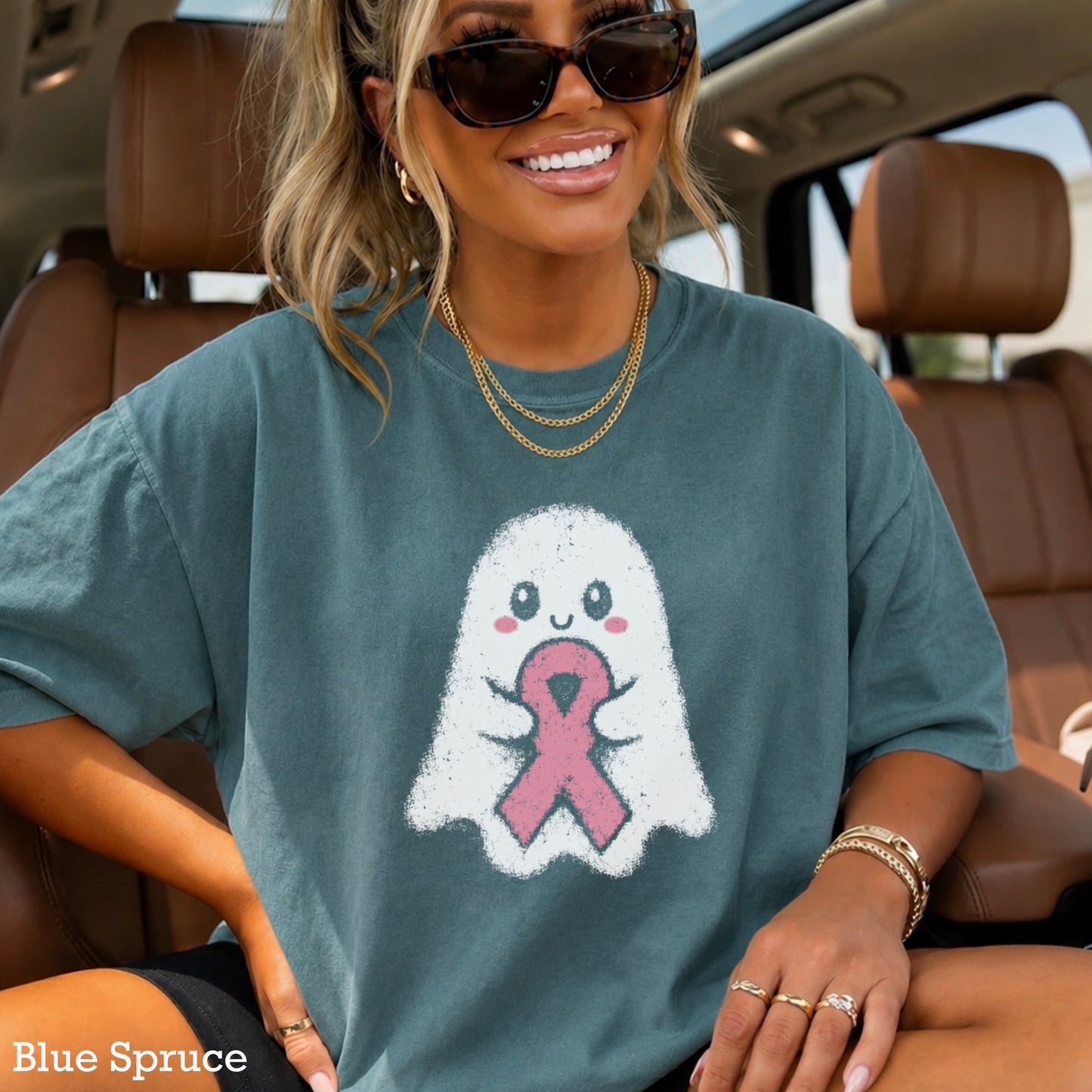 Breast Cancer Ghost Comfort Color Graphic Tee
