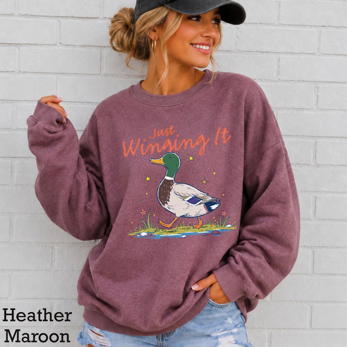 Just Winging It Mallard Duck Crewneck Sweatshirt