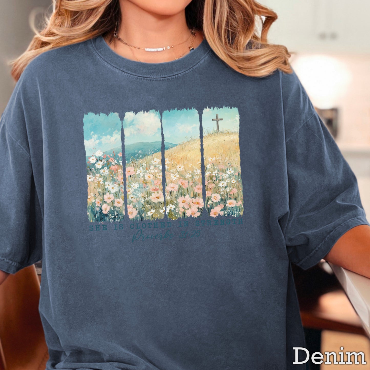 She Is Clothed In Strength Christian Comfort Color Graphic Tee