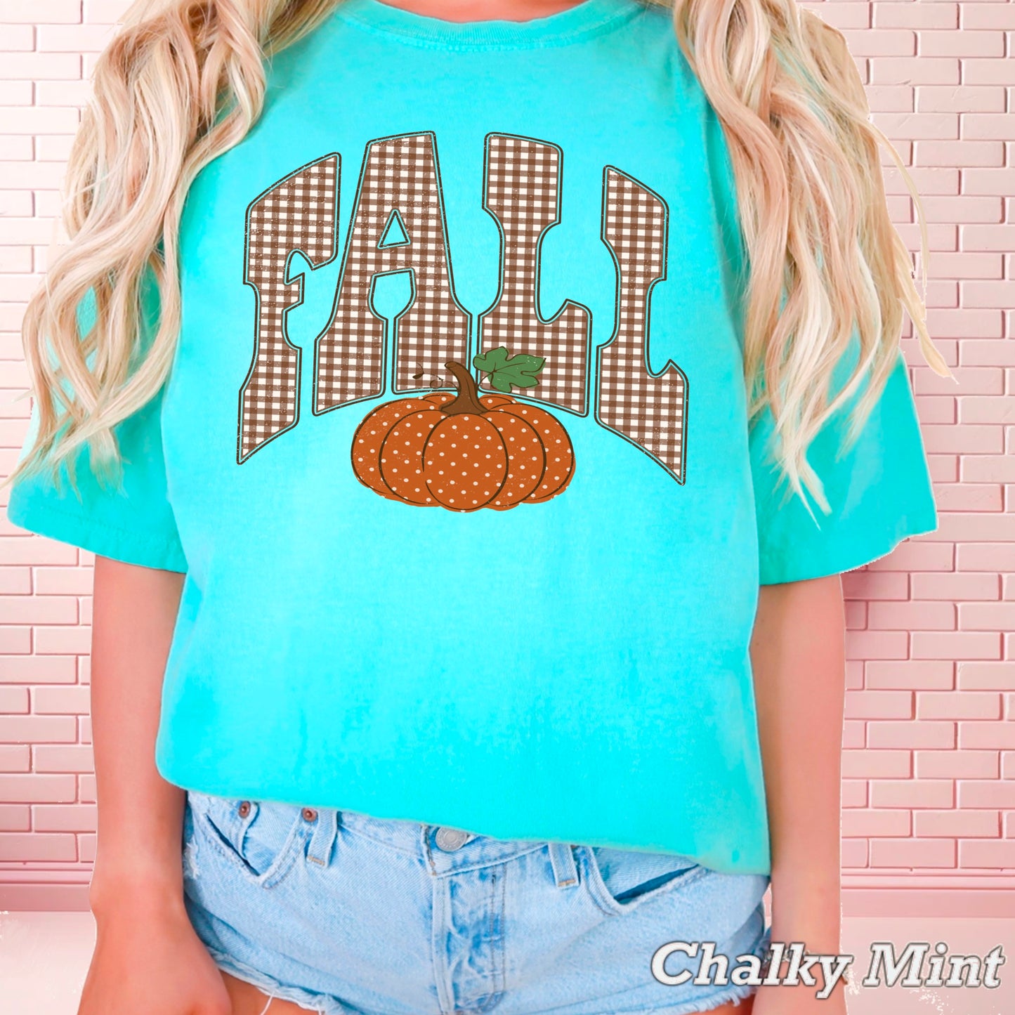 Gingham Fall Pumpkin Comfort Color Graphic Tee