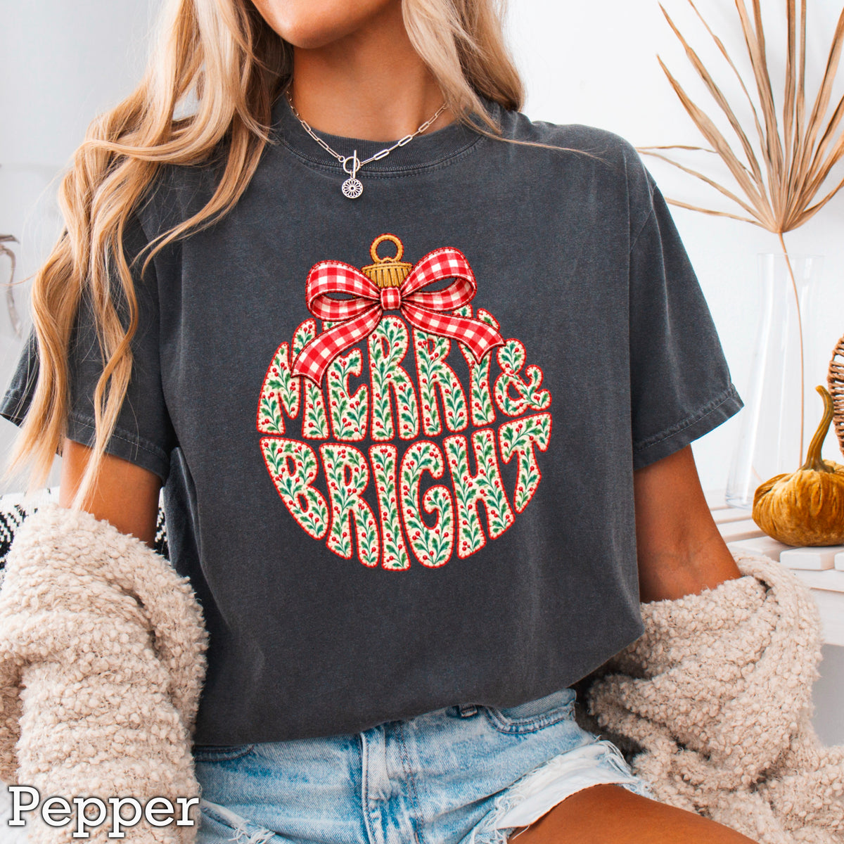 Merry & Bright Christmas Comfort Color Graphic Tee
