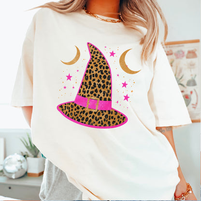 Leopard Witches Hat Halloween Comfort Color Graphic Tee