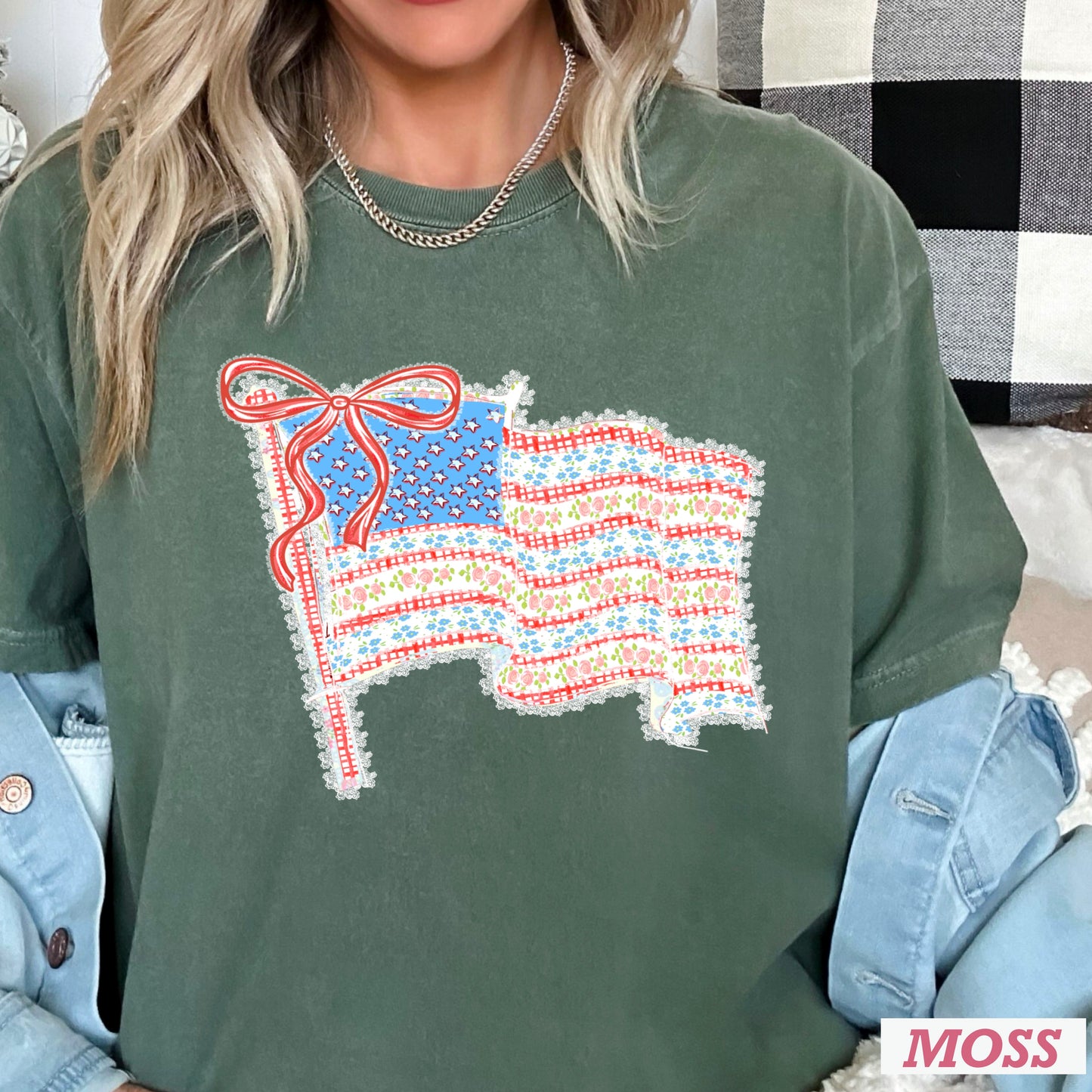 American Lace Flag Comfort Color Graphic Tee