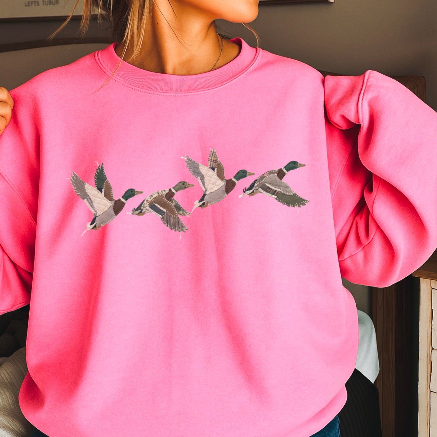 Patchwork Mallard Ducks Crewneck Sweatshirt