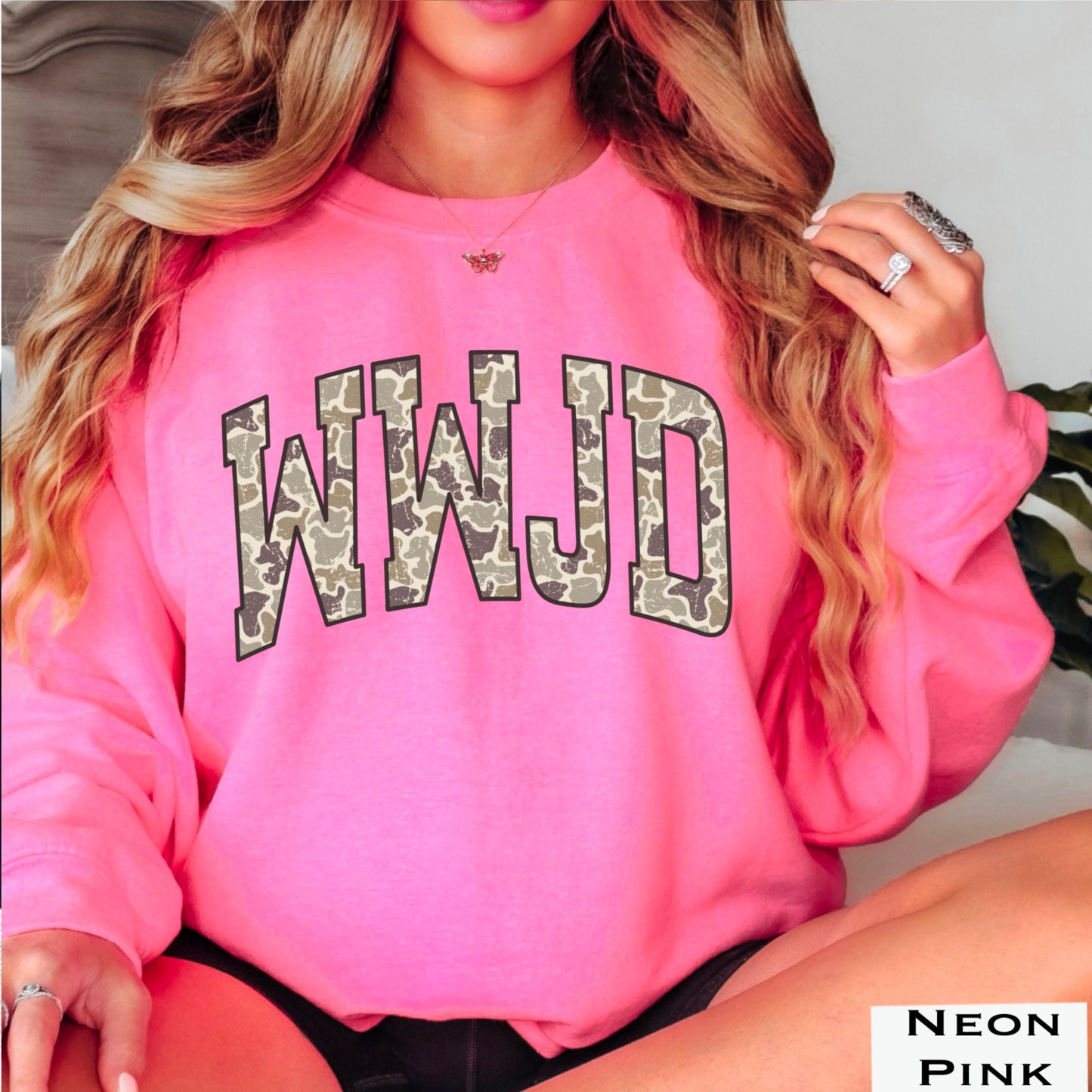 WWJD Camo Christian Graphic Crewneck Sweatshirt