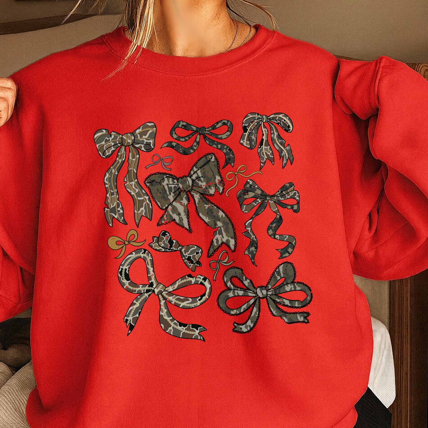 Camo Bows Crewneck Sweatshirt