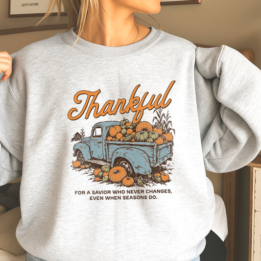 Thankful For A Savior Thanksgiving Crewneck Sweatshirt