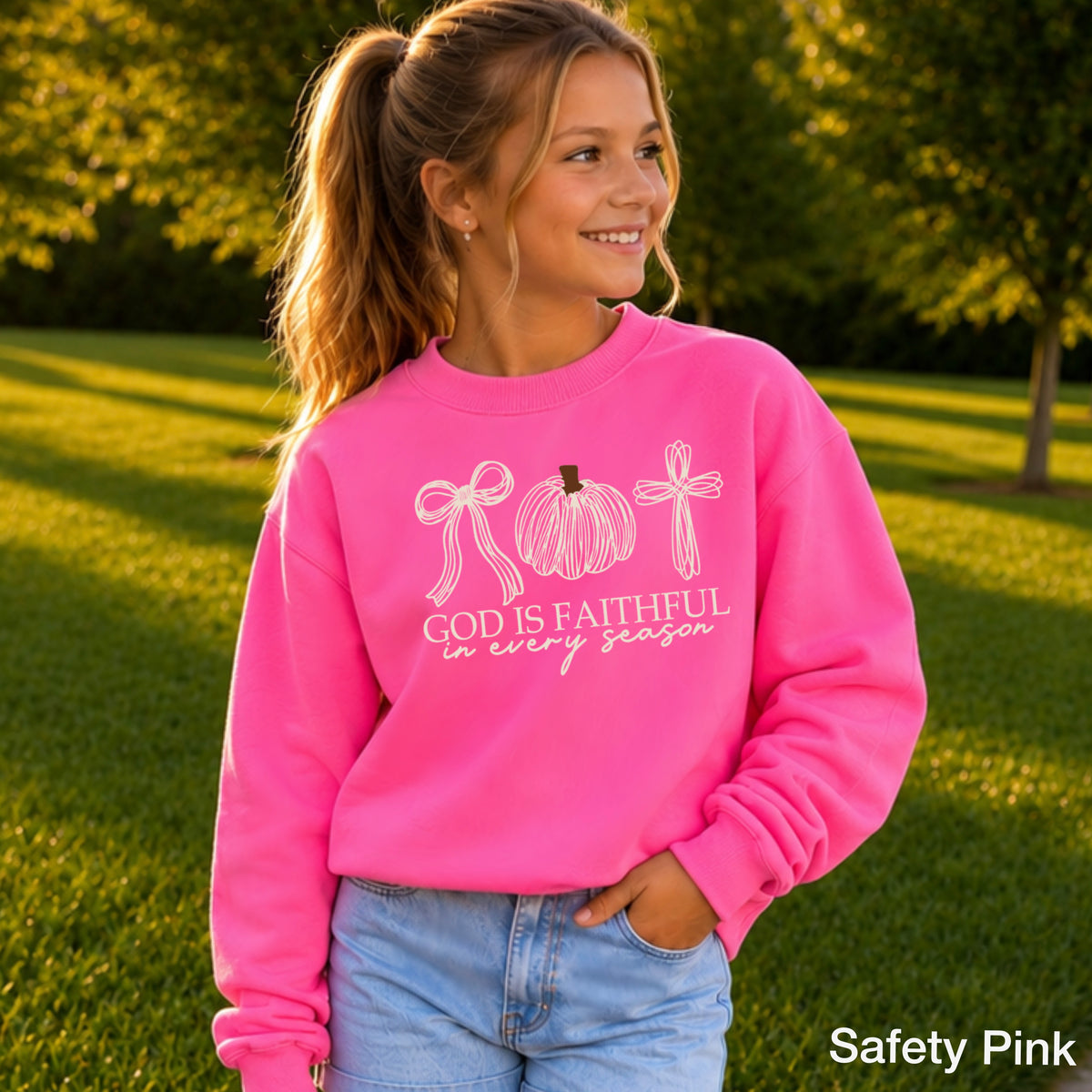 God Is Faithful In Every Season Youth Crewneck Sweatshirt