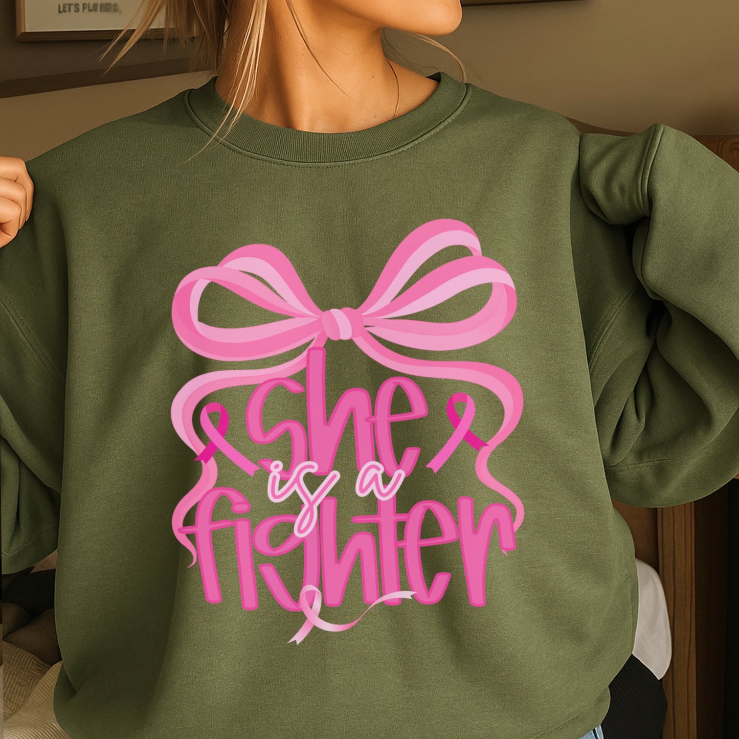 She Is A Fighter Breast Cancer Crewneck Sweatshirt