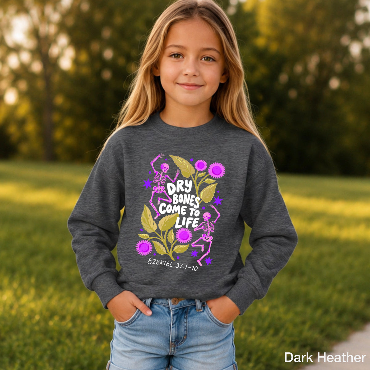 Dry Bones Come To Life White Lettering Youth Crewneck Sweatshirt