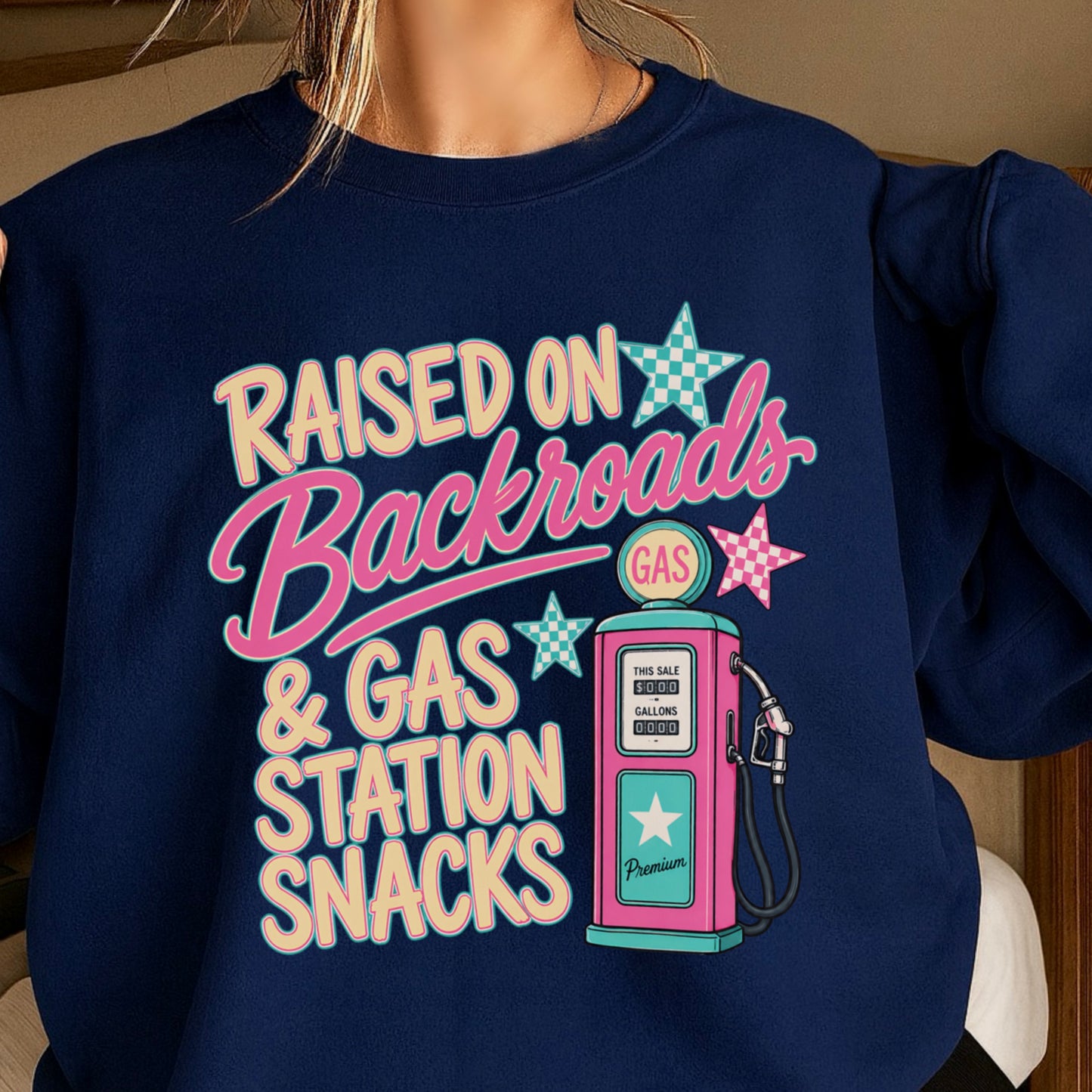 Raised On Backroads & Gas Station Snacks Crewneck Sweatshirt