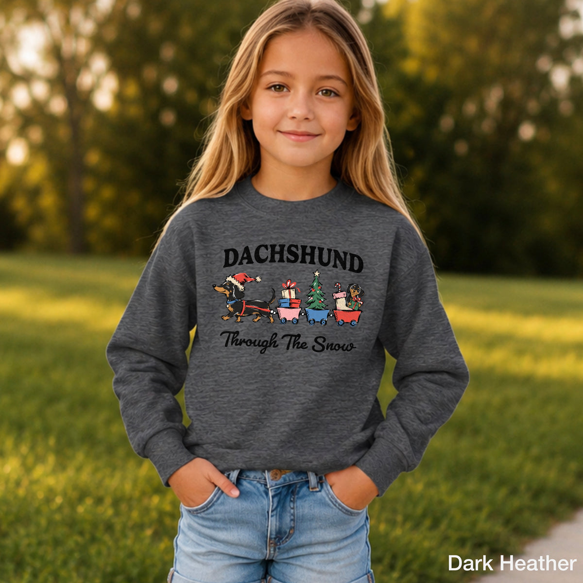 Dachshund Through The Snow Christmas Youth Crewneck Sweatshirt