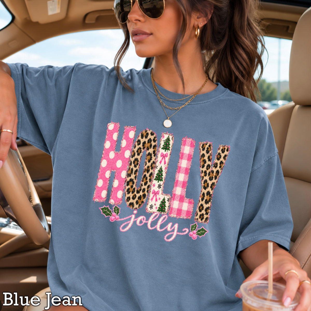 Leopard Holly Jolly Christmas Comfort Color Graphic Tee