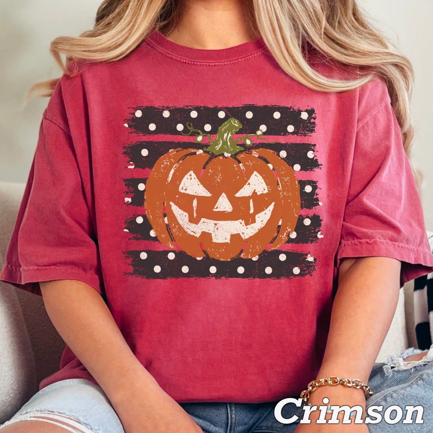 Polka Dot Pumpkin Halloween Comfort Color Graphic Tee