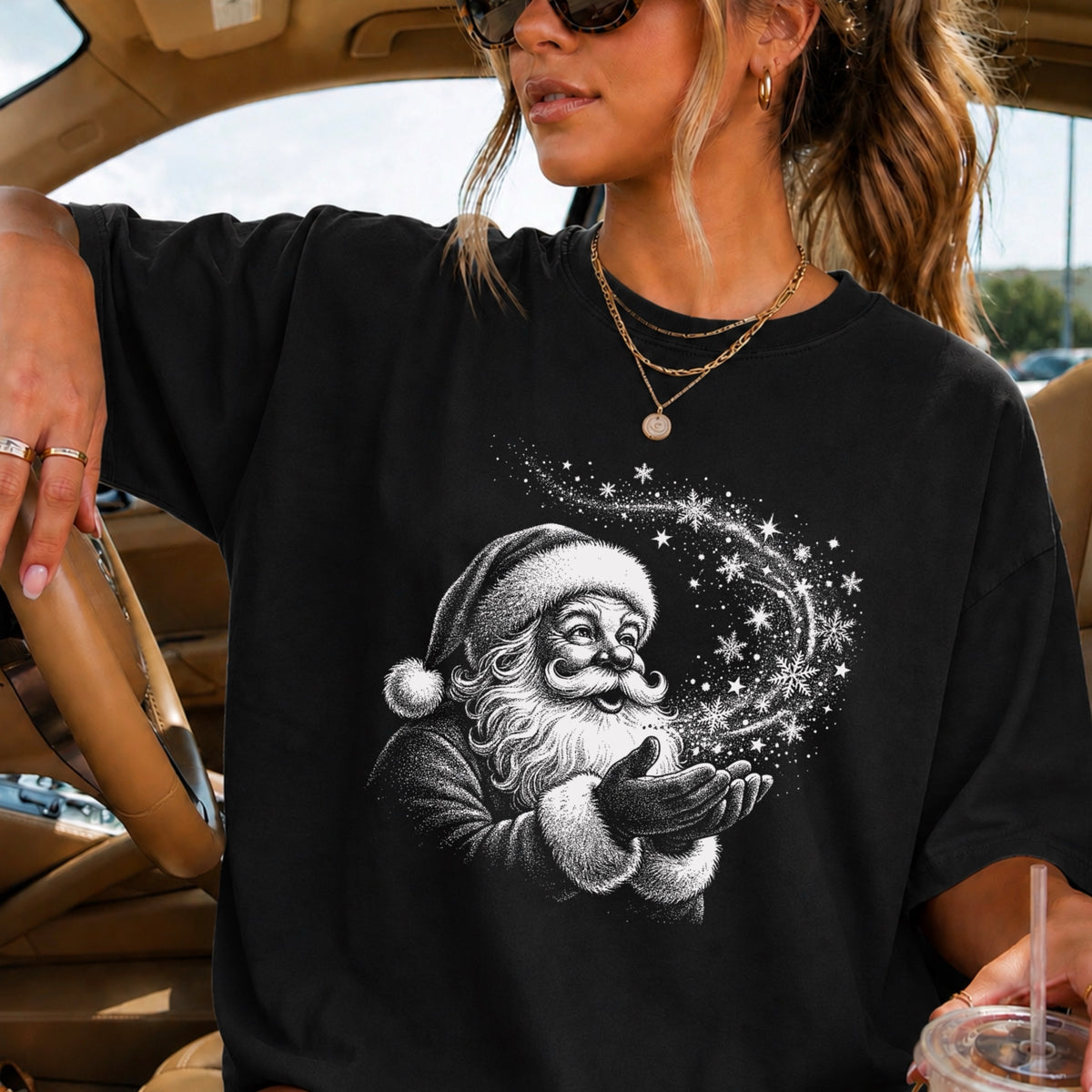 Santa Snowflake Christmas Comfort Color Graphic Tee