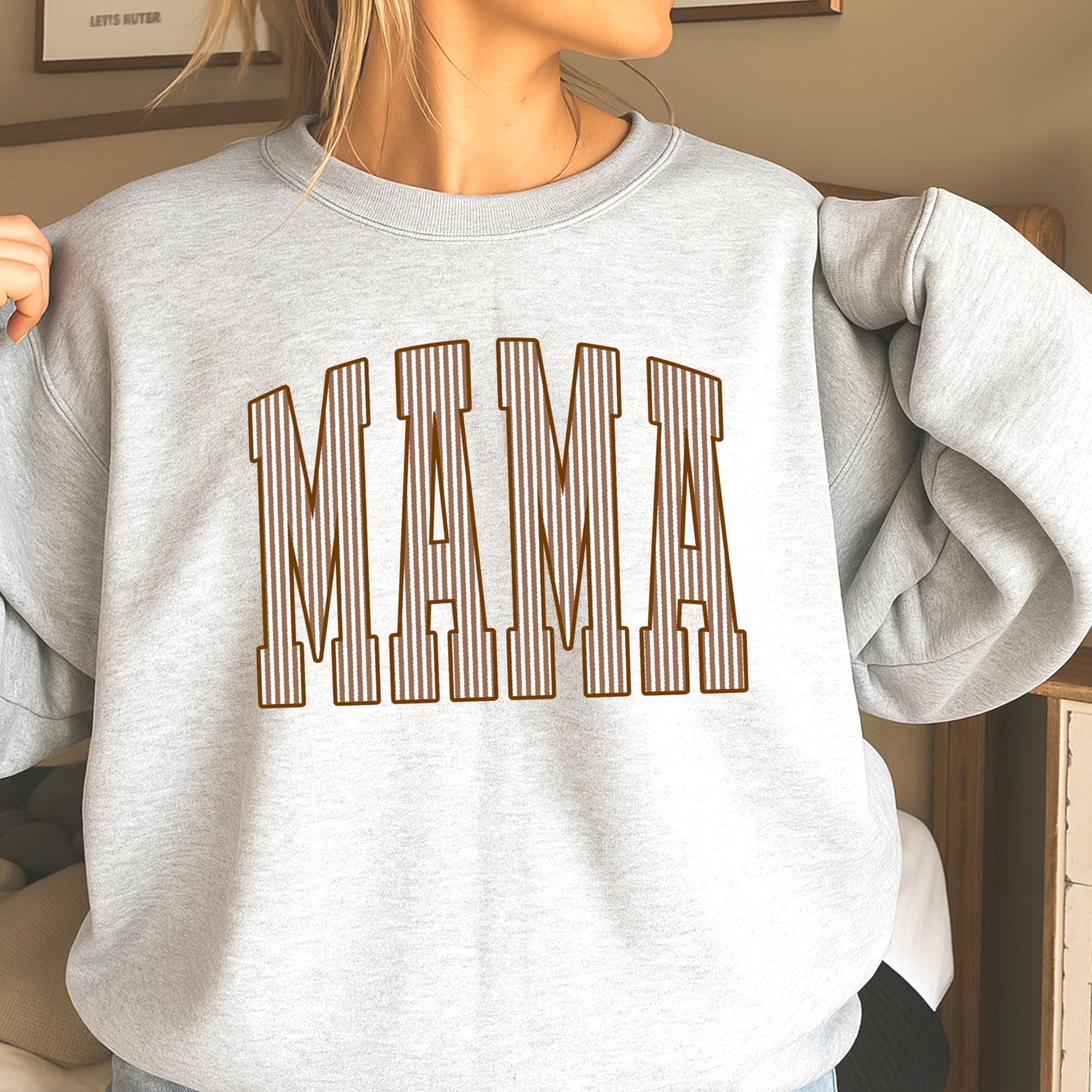 Mama Brown Seersucker Crewneck Sweatshirt
