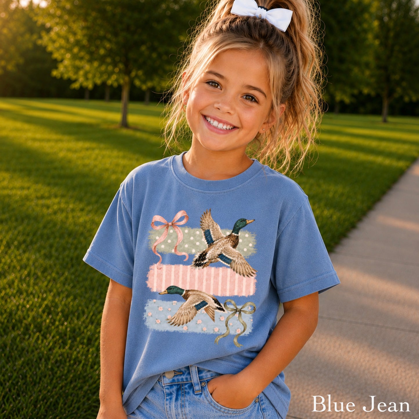 Mallard Ducks & Bows Youth Comfort Color T-Shirt