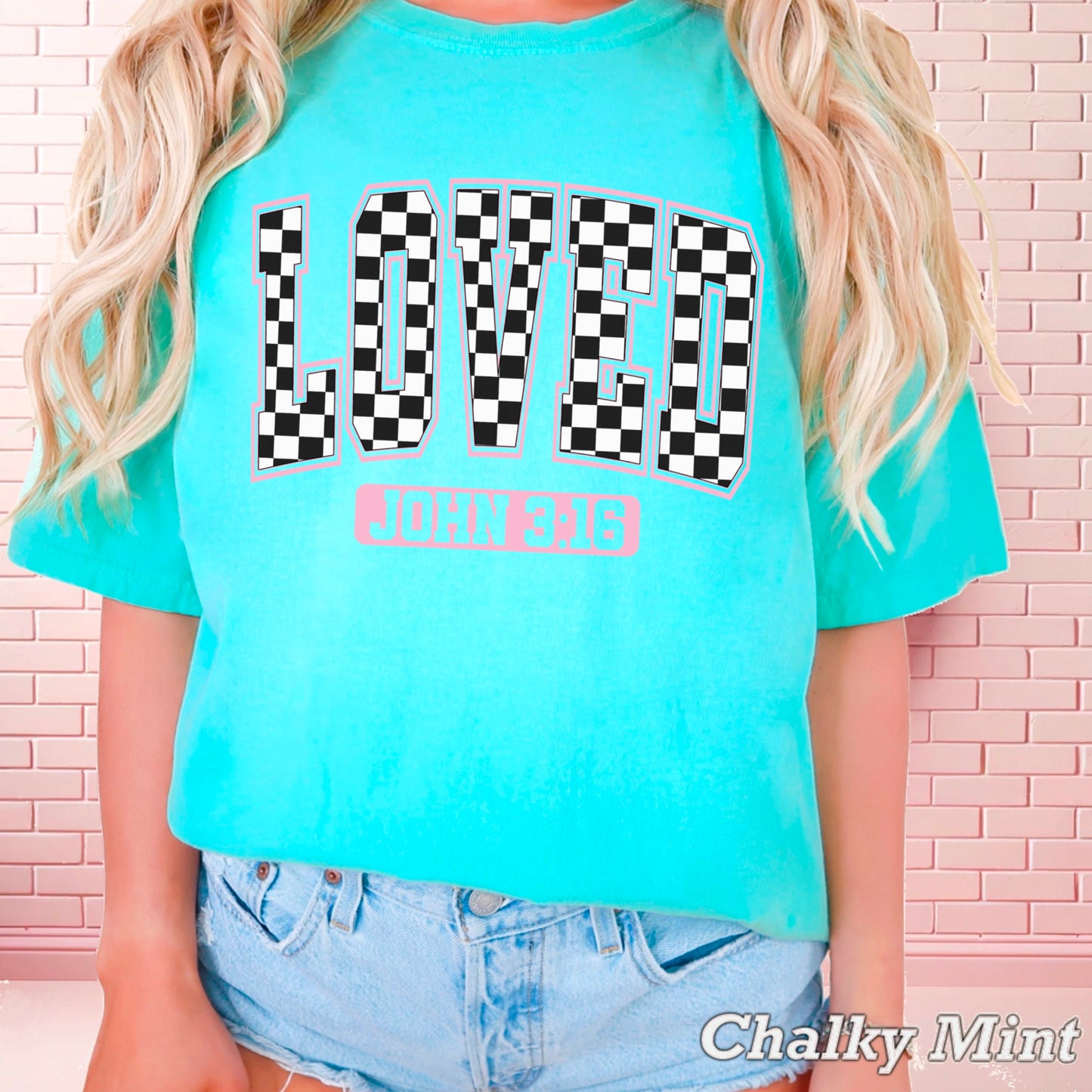 Checkered Loved John 3:16 Valentine’s Day Comfort Color Graphic Tee