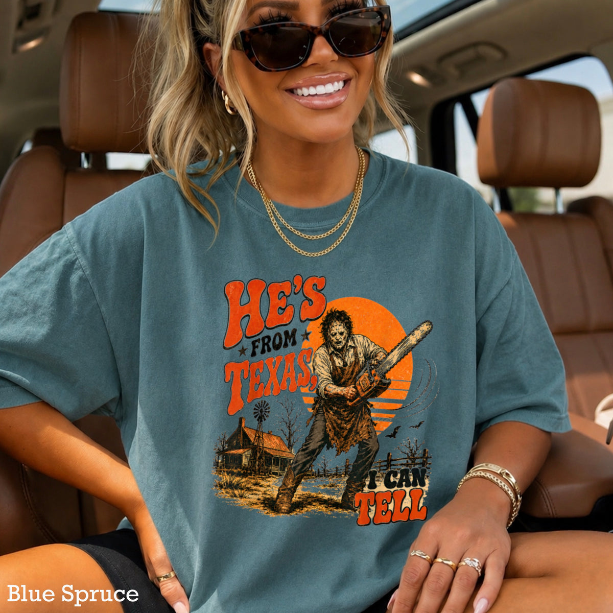He’s From Texas Halloween Comfort Color Graphic Tee
