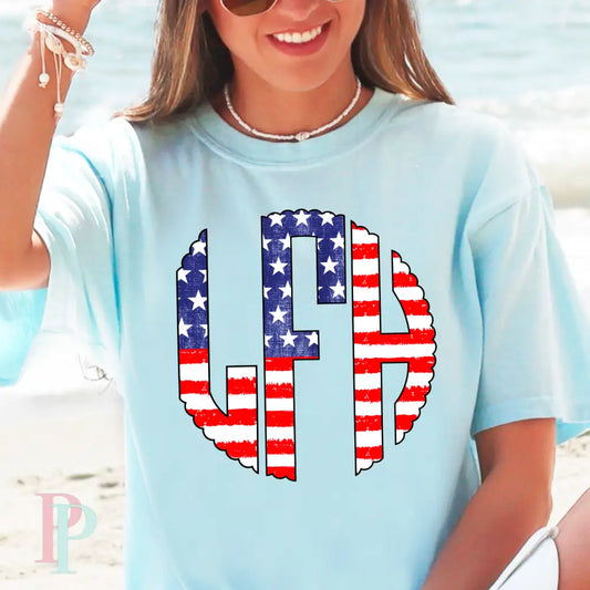 4th Of July Comfort Color Monogram Graphic Tee