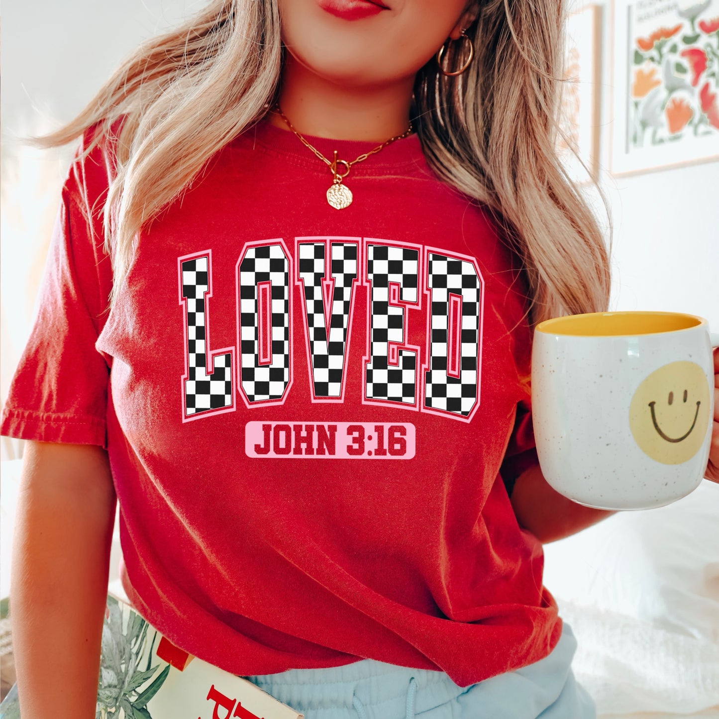 Checkered Loved John 3:16 Valentine’s Day Comfort Color Graphic Tee