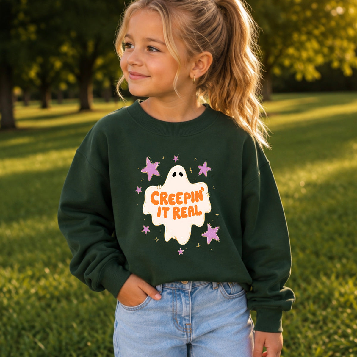 Creepin It Real Halloween Youth Crewneck Sweatshirt