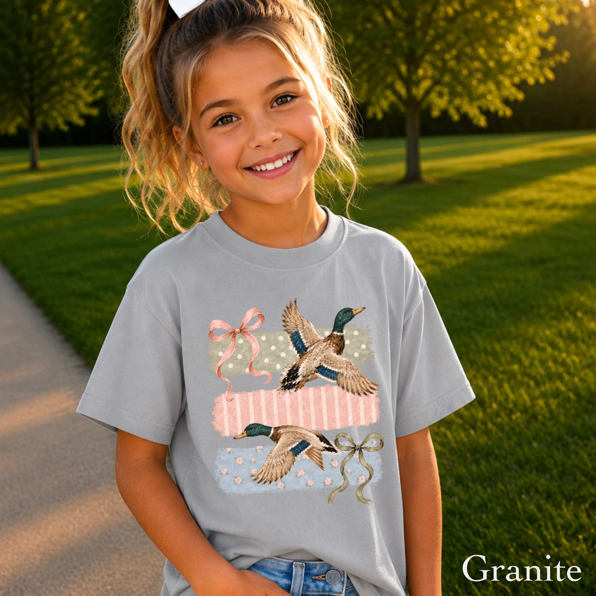 Mallard Ducks & Bows Youth Comfort Color T-Shirt
