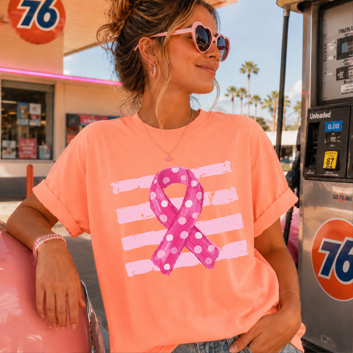 Breast Cancer Awareness Ribbon Comfort Color Graphic Tee