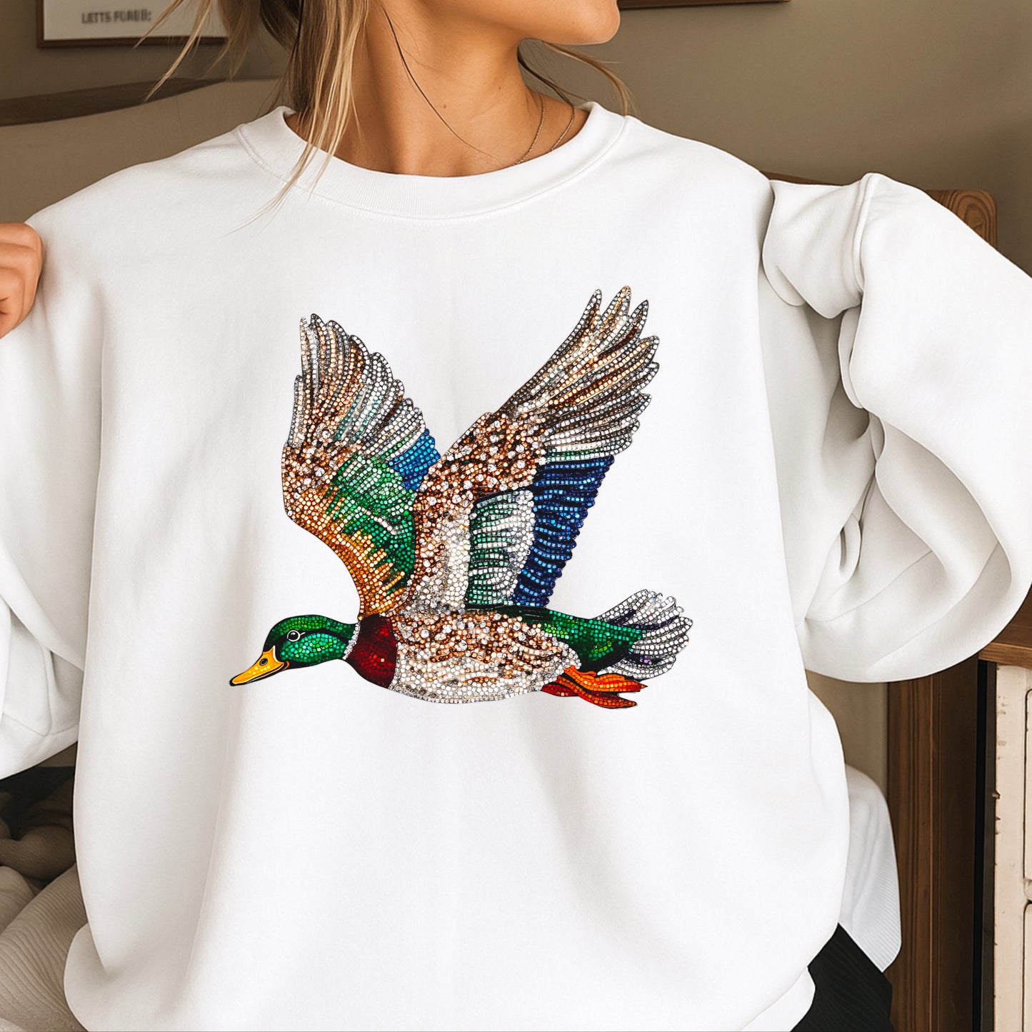 Faux Rhinestone Mallard Duck Crewneck Sweatshirt