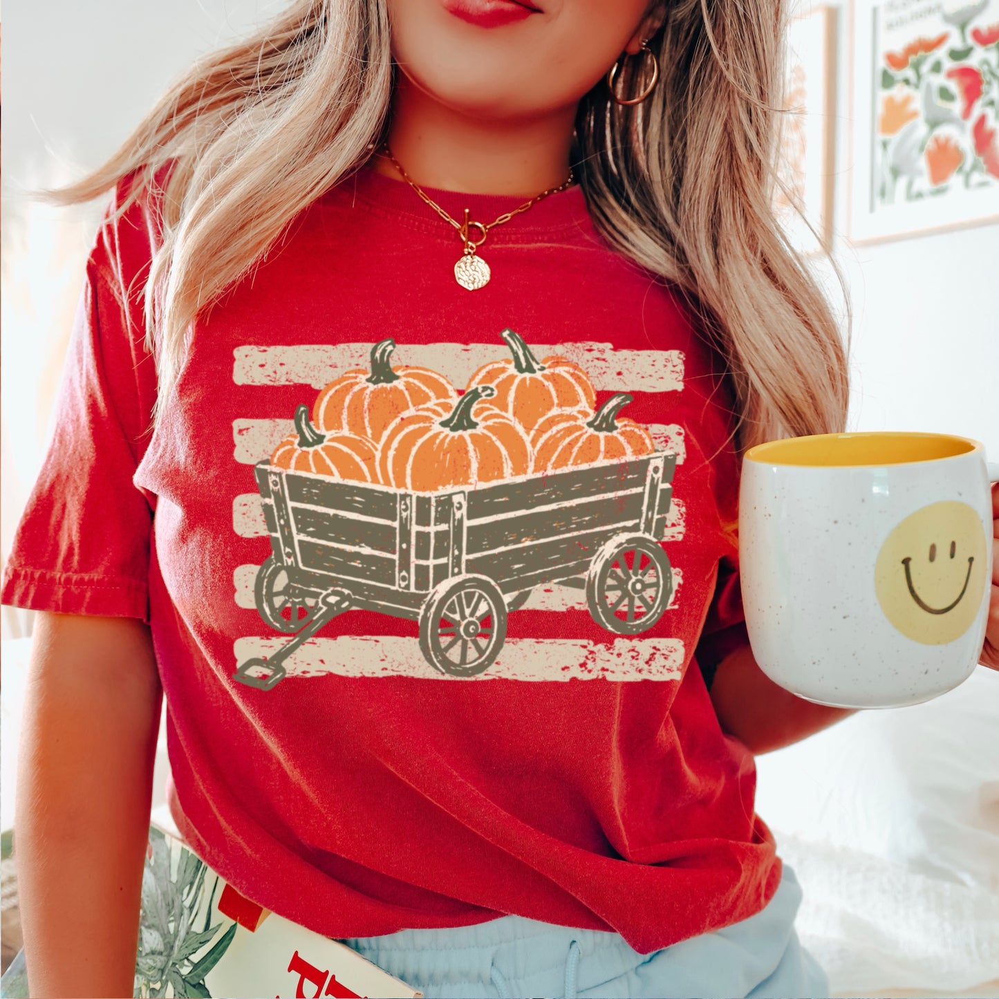 Pumpkin Wagon Fall Comfort Color Graphic Tee