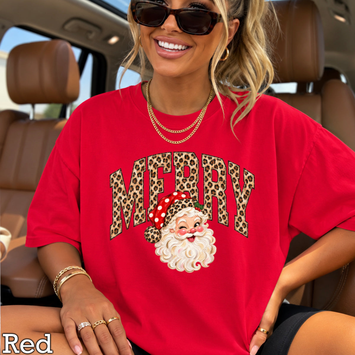 Leopard Merry Christmas Comfort Color Graphic Tee